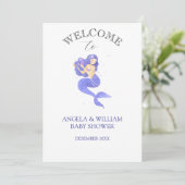 Enchanting Purple Mermaid Baby Shower Invitation Kaart (Staand voorkant)