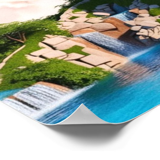 Enchanting Rainbow Castle & Cascading Waterfalls Poster (Hoek)