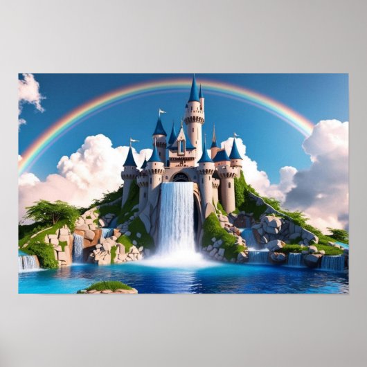 Enchanting Rainbow Castle & Cascading Waterfalls Poster (Voorkant)