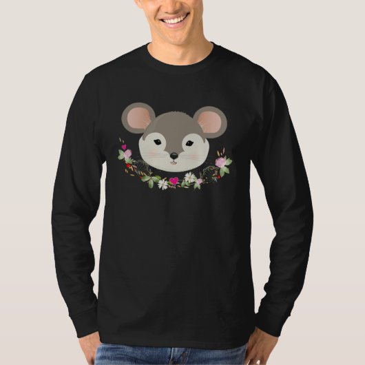 Enchanting sweet mouse with delicate green and flo t-shirt (Voorkant)