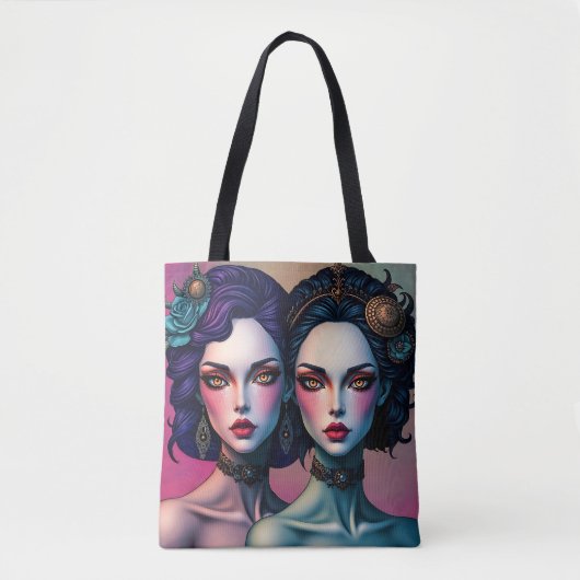 Enchanting Twin Sisters Portret Canvas tas (Voorkant)