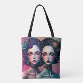 Enchanting Twin Sisters Portret Canvas tas (Achterkant)