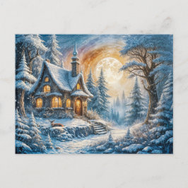 Enchanting Winter Cottage in Moonlight Briefkaart