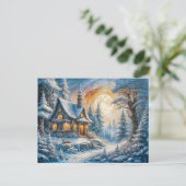 Enchanting Winter Cottage in Moonlight Briefkaart (Staand voorkant)