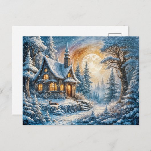 Enchanting Winter Cottage in Moonlight Briefkaart (Voorkant / Achterkant)