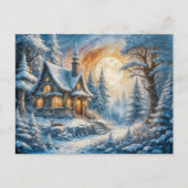 Enchanting Winter Cottage in Moonlight Briefkaart (Voorkant)