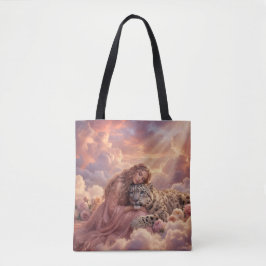 Enchanting Woman & Snow Leopard Cloud Fantasy Art  Tote Bag