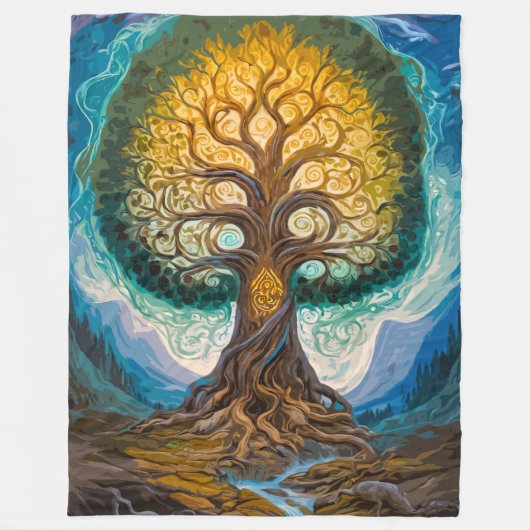 Enchanting Yggdrasil Glowing Tree Magical Landscap Fleece Deken (Voorkant)