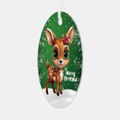 Enchanting Young Buck Starry Green Whimsical  🎄🦌 Metalen Ornament (Voorkant links)