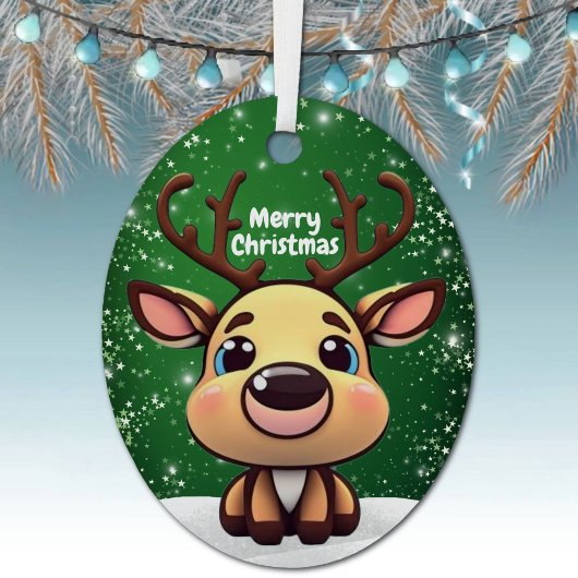 Enchanting Young Buck Starry Green Whimsical  🎄🦌 Metalen Ornament