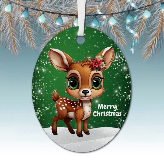 Enchanting Young Buck Starry Green Whimsical  🎄🦌 Metalen Ornament