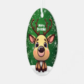 Enchanting Young Buck Starry Green Whimsical  🎄🦌 Metalen Ornament (Voorkant links)