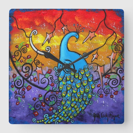 Enchantment Peacock Clock Vierkante Klok (Voorkant)