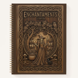 Enchantments : Witch and Cauldron Wood Carved Notitieboek
