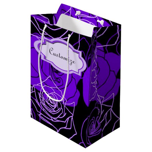 Enchantmiddel Paarse Rozen Floral Gift Bag Medium Cadeauzakje (Voorkant Gekanteld)