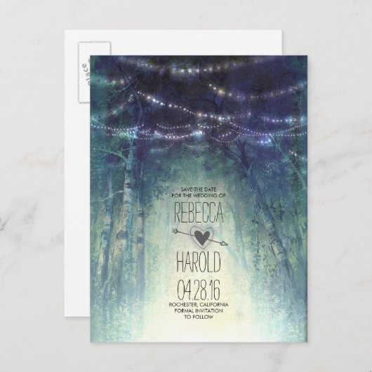 Enchated Forest String Lights Sla de datum op Aankondigingskaart (Voorkant / Achterkant)