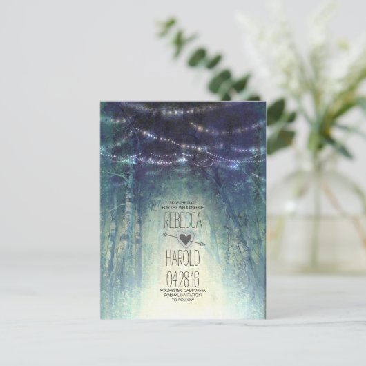 Enchated Forest String Lights Sla de datum op Aankondigingskaart (Staand voorkant)