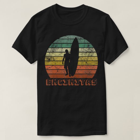 Encinitas Beach California Surfer Retro Sunset Vin T-shirt (Design voorkant)