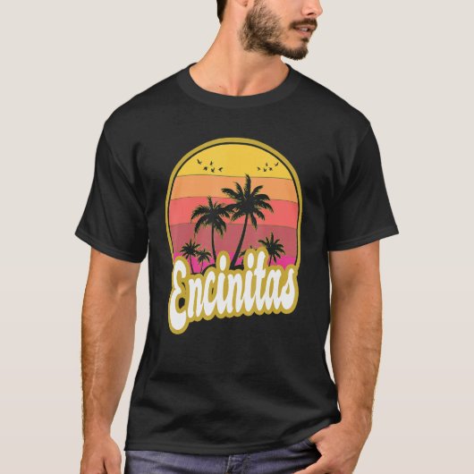 Encinitas California Beach Retro Sunset T-shirt (Voorkant)