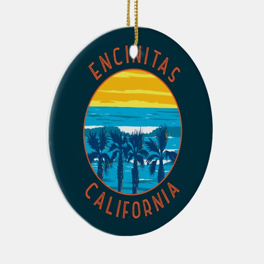 Encinitas California Retro Noodlijdende Cirkel Keramisch Ornament (Rechts)