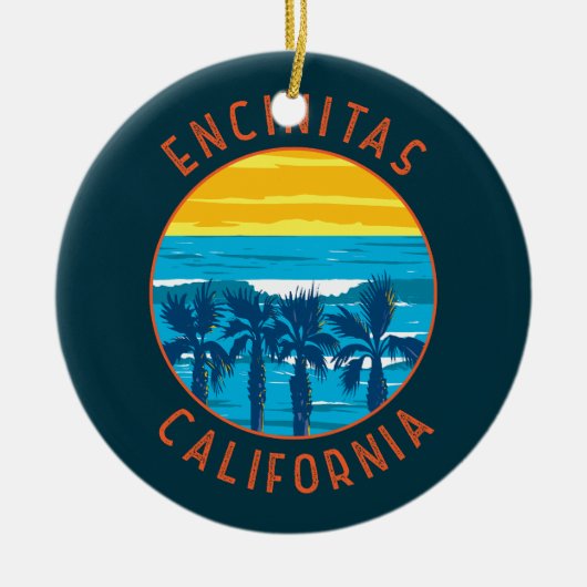 Encinitas California Retro Noodlijdende Cirkel Keramisch Ornament (Voorkant)