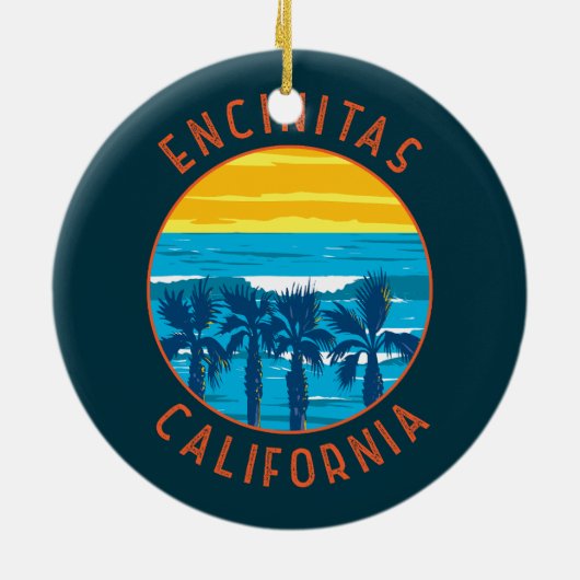 Encinitas California Retro Noodlijdende Cirkel Keramisch Ornament (Achterkant)