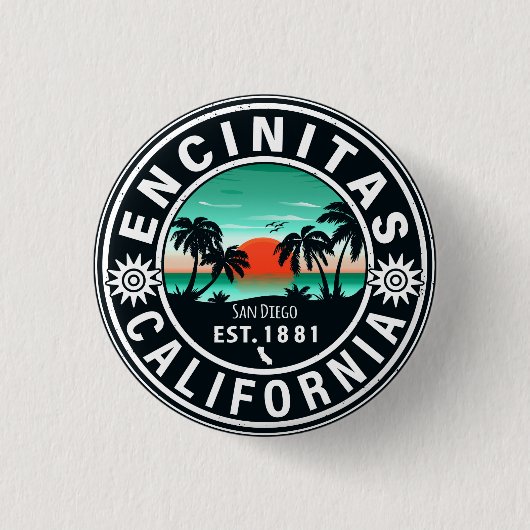 Encinitas California Retro Sunset Souvenirs 80s Ronde Button 3,2 Cm (Voorkant)