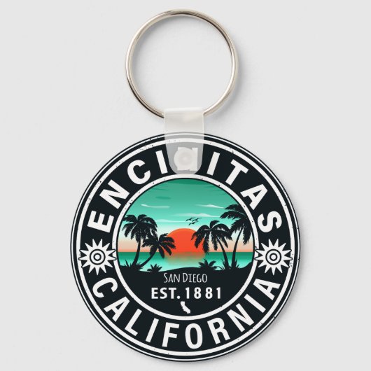 Encinitas California Retro Sunset Souvenirs 80s Sleutelhanger (Voorkant)