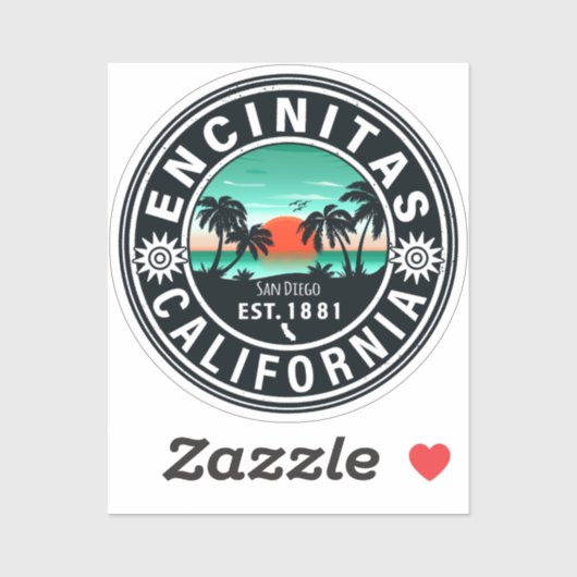 Encinitas California Retro Sunset Souvenirs 80s Sticker (Vel)