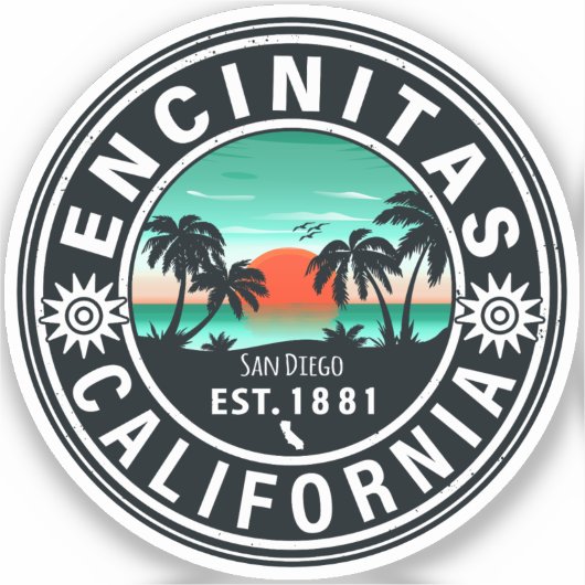 Encinitas California Retro Sunset Souvenirs 80s Sticker (Voorkant)