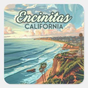 Encinitas California San Diego Beach Vintage Vierkante Sticker