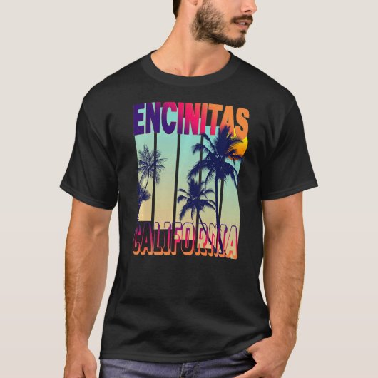 Encinitas Retro  stijl Palm Tree Premium T-shirt (Voorkant)