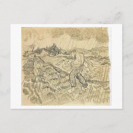 Enclosed Field Sower in Rain, Vincent van Gogh Briefkaart (Voorkant)