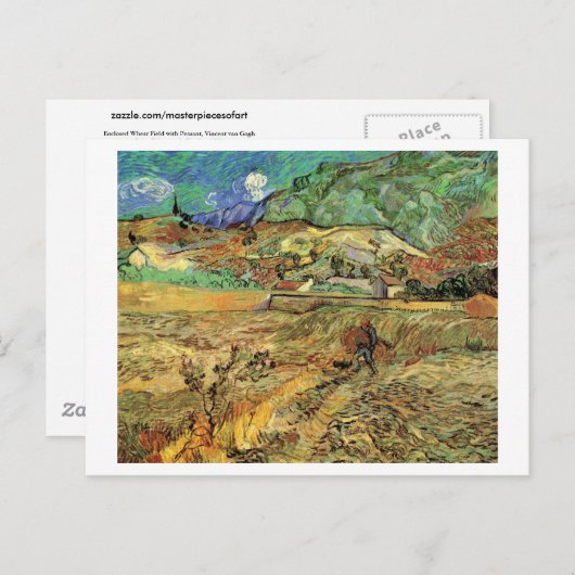 Enclosed Wheat Field, Peasant, Vincent van Gogh Briefkaart (Voorkant / Achterkant)