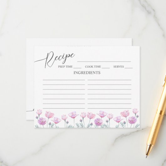 Enclosure Card Bridal Shower Recipe. Informatiekaartje (Voorkant / Achterkant in situ)