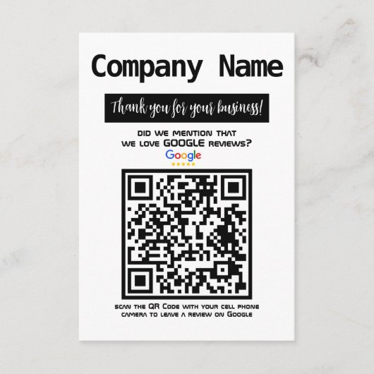 Enclosure Card - QR-code Google Business Review Informatiekaartje (Voorkant)