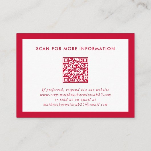 ENCLOSURE insert Bar Mitzvah logo QR code red navy Visitekaartje (Achterkant)