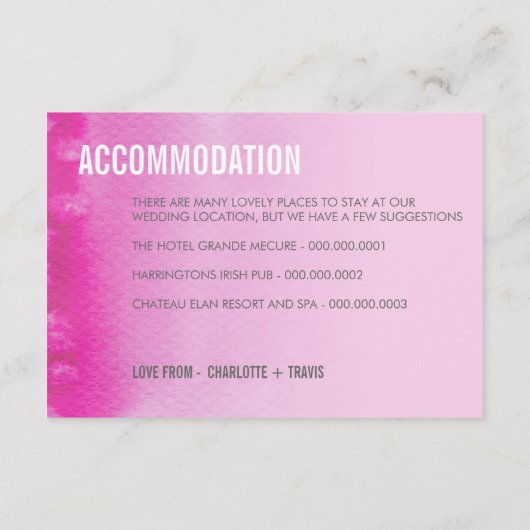 ENCLOSURE KAART:: ombre waterverf fuschia roze Informatiekaartje (Achterkant)