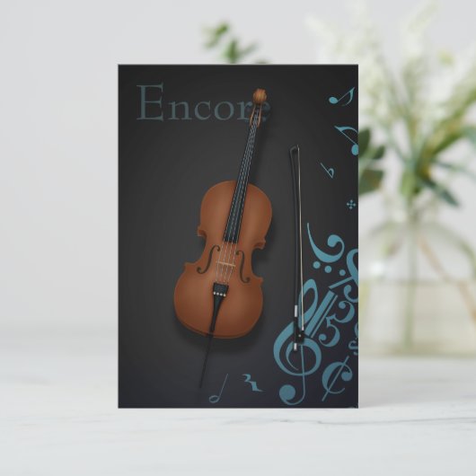"Encore" Cello & Bow Turquoise & Black Custom Bedankkaart (Staand voorkant)