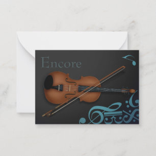 "Encore" Violin & Bow Elegant Black & Turquoise Notitiekaartje