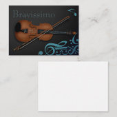 "Encore" Violin & Bow Elegant Black & Turquoise Notitiekaartje (Voorkant / Achterkant)