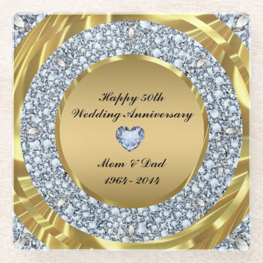 Encrusted Diamonds en Metallic Gold Glazen Onderzetter (Voorkant)