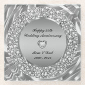 Encrusted diamonds en zilver 25e Jubileum Glazen Onderzetter (Voorkant)
