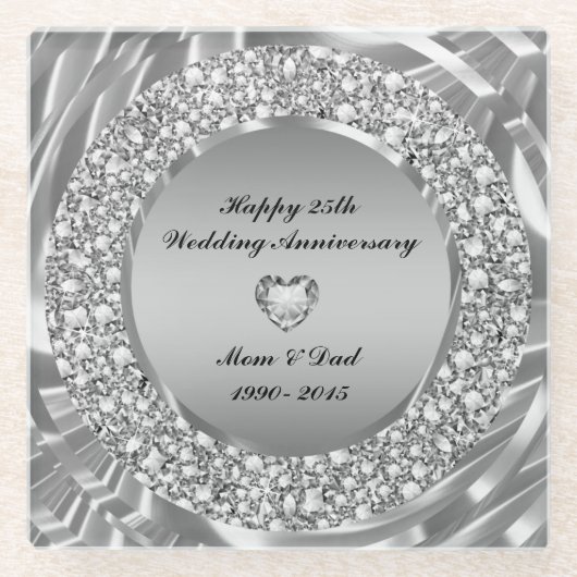 Encrusted diamonds en zilver 25e Jubileum Glazen Onderzetter (Voorkant)