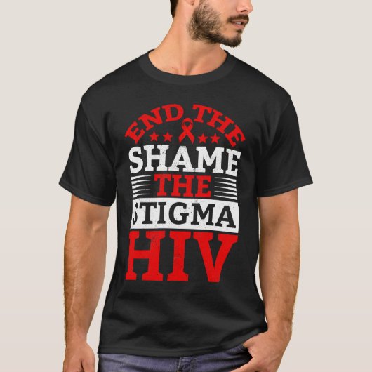 End HIV Shame Stigma Red Ribbon Awareness World AI T-shirt (Voorkant)