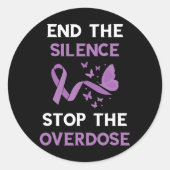 End The Silence Purple Ribbon Overdose Awareness M Ronde Sticker (Voorkant)