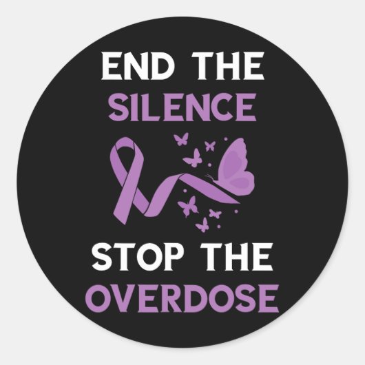End The Silence Purple Ribbon Overdose Awareness M Ronde Sticker (Voorkant)