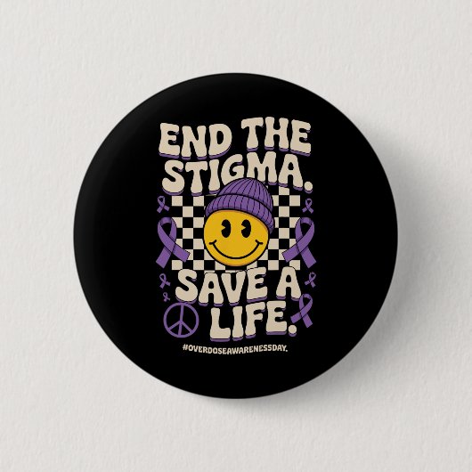 End The Stigma Save A Life Groovy Overdose Awarene Ronde Button 5,7 Cm (Voorkant)