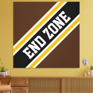END ZONE Bold Athletic Brown Black Racing Stripes Canvas Afdruk