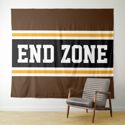 END ZONE Fun Athletic Bruin Zwart Geel Strepen Wandkleed (In Situ (horizontaal))